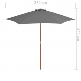 vidaXL Umbrelă de soare de exterior, stâlp din lemn, antracit, 270 cm - Img 6