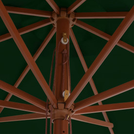 vidaXL Umbrelă de soare de exterior, stâlp din lemn, verde, 350 cm - Img 3