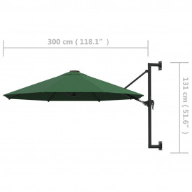 vidaXL Umbrelă soare, montaj pe perete, tijă metalică, verde, 300 cm - Img 8