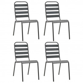 5 piese Set mobilier de exterior, gri închis, oțel cu șipci - Img 5