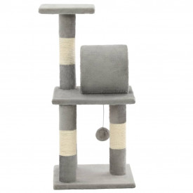 Ansamblu pentru pisici, stâlpi din funie de sisal, 65 cm, gri - Img 4
