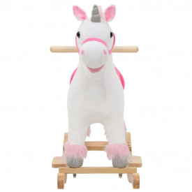 Balansoar unicorn de pluș, 65 x 32 x 58 cm, alb și roz - Img 3