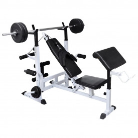 Bancă de greutăți cu raft și set de haltere și gantere, 90 kg - Img 2
