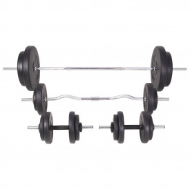 Bancă fitness cu rastel greutăți, set de haltere/gantere, 90 kg - Img 9