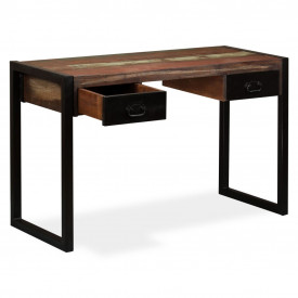 Birou cu 2 sertare din lemn masiv reciclat, 120 x 50 x 76 cm - Img 6