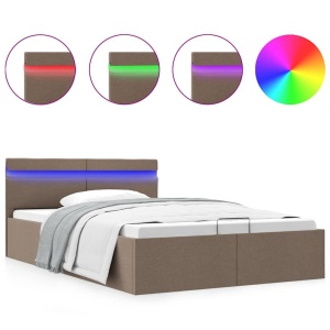 Cadru pat hidraulic depozitare LED gri taupe 120x200 cm textil