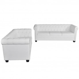 Canapea Chesterfield cu 2 și 3 locuri, piele artificială, alb - Img 2