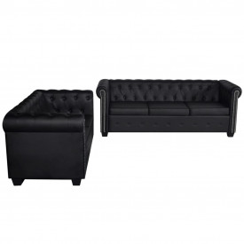 Canapea Chesterfield cu 2 și 3 locuri, piele artificială, negru - Img 2