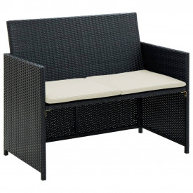 Canapea cu 2 locuri, poliratan, 100 x 56 x 85 cm, negru