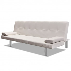 Canapea extensibilă 2 perne, piele artificială, reglabil, crem - Img 2
