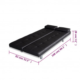 Canapea extensibilă 2 perne, piele artificială, reglabilă negru - Img 10