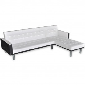Canapea extensibilă în formă de L, piele artificială, alb - Img 2