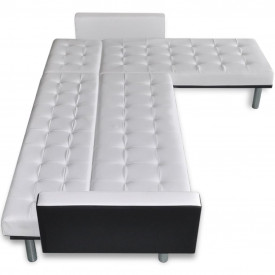Canapea extensibilă în formă de L, piele artificială, alb - Img 7