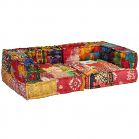 Canapea modulară cu 2 locuri, brațe, material textil, patchwork - Img 4