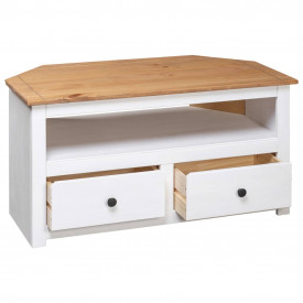 Comodă TV de colț alb 93x55x49 cm lemn masiv pin gama Panama - Img 6