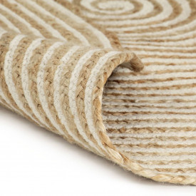 Covor manual cu imprimeu spirală, alb, 90 cm, iută - Img 2