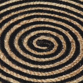 Covor manual cu imprimeu spirală, negru, 90 cm, iută - Img 2