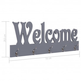 Cuier de perete WELCOME, gri, 74 x 29,5 cm - Img 6