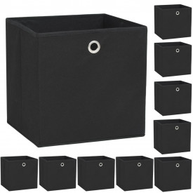 Cutii depozitare, 10 buc, material nețesut, 32x32x32 cm, Negru