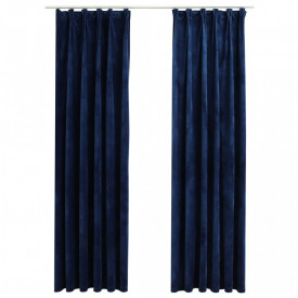 Draperii opace 2 buc. albastru închis 140x175cm catifea cârlige