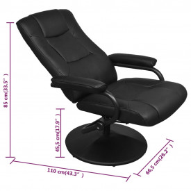 Fotoliu TV, cu taburet picioare, piele artificială, negru - Img 8