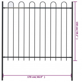 Gard de grădină cu vârf curbat, negru, 1,7 x 1,5 m, oțel - Img 5