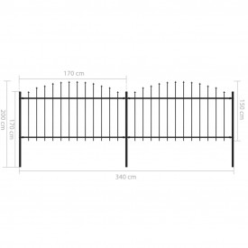 Gard de grădină cu vârf suliță, negru, (1,25-1,5)x3,4 m oțel - Img 5