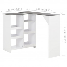 Masă de bar cu raft mobil, alb, 138x40x120 cm - Img 6
