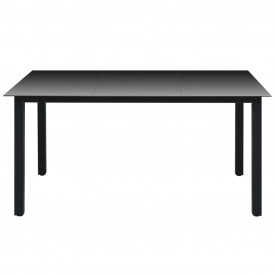 Masă de grădină din sticlă și aluminiu 150 x 90 x 74 cm, negru - Img 2