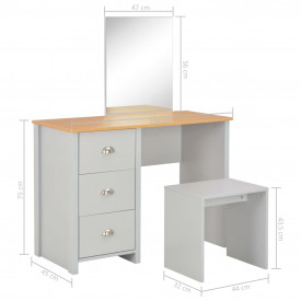 Masă de toaletă cu oglindă și taburet, gri, 104x45x131 cm - Img 12