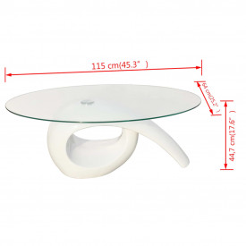 Măsuță de cafea cu blat oval din sticlă, alb lucios - Img 4