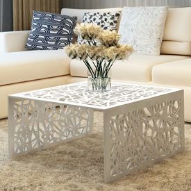Măsuță de cafea cu design geometric, argintiu, aluminiu