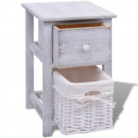 Noptiere shabby chic din lemn, 2 buc, alb - Img 4