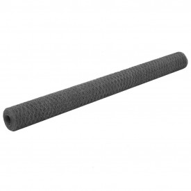 Plasă de sârmă, gri, 25x1,5 m, oțel cu înveliș PVC, hexagonal