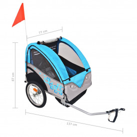 Remorcă de bicicletă pentru copii, gri și albastru, 30 kg - Img 6