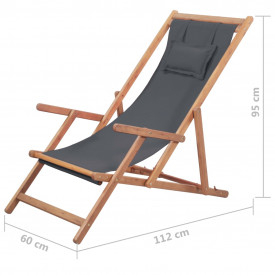 Scaun de plajă pliabil, gri, textil și cadru din lemn - Img 12