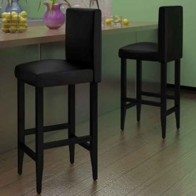 Scaune de bar 2 buc, piele artificială, negru - Img 2