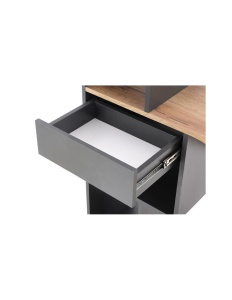 Set birou HM Conti, rafturi, sertar, PAL melaminat, 122x57x90 cm, stejar gri si scaun pentru copii HM Coco, piele ecologica, inaltime reglabila, 80 kg, Alb - Img 3