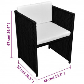 Set bistro cu perne, 3 piese, negru, poliratan - Img 10