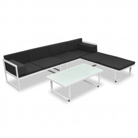 Set canapea grădină, 13 piese, textilenă, aluminiu, negru/alb - Img 2