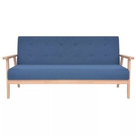 Set cu canapele, 3 piese, material textil, albastru - Img 3