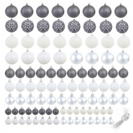 Set globuri de Crăciun 100 de piese, 6 cm, alb/gri - Img 2