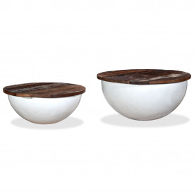 Set măsuțe cafea, 2 piese, lemn masiv reciclat, alb, formă bol - Img 10