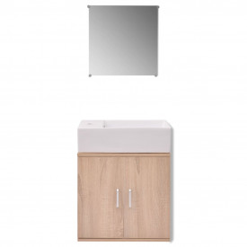 Set mobilier baie format din 3 piese cu chiuvetă inclusă, Bej - Img 3