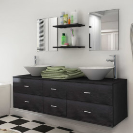 Set mobilier baie format din 7 piese cu chiuvete incluse, Negru