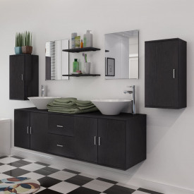 Set mobilier baie format din 9 piese cu chiuvete incluse, Negru - Img 4