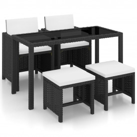 Set mobilier de exterior 11 piese, poliratan, negru