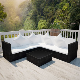 Set mobilier de exterior, 17 piese, poliratan, negru