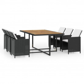 Set mobilier de exterior 31 piese, poliratan și acacia, negru - Img 2