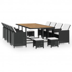 Set mobilier de exterior 33 piese, poliratan și acacia, negru - Img 2